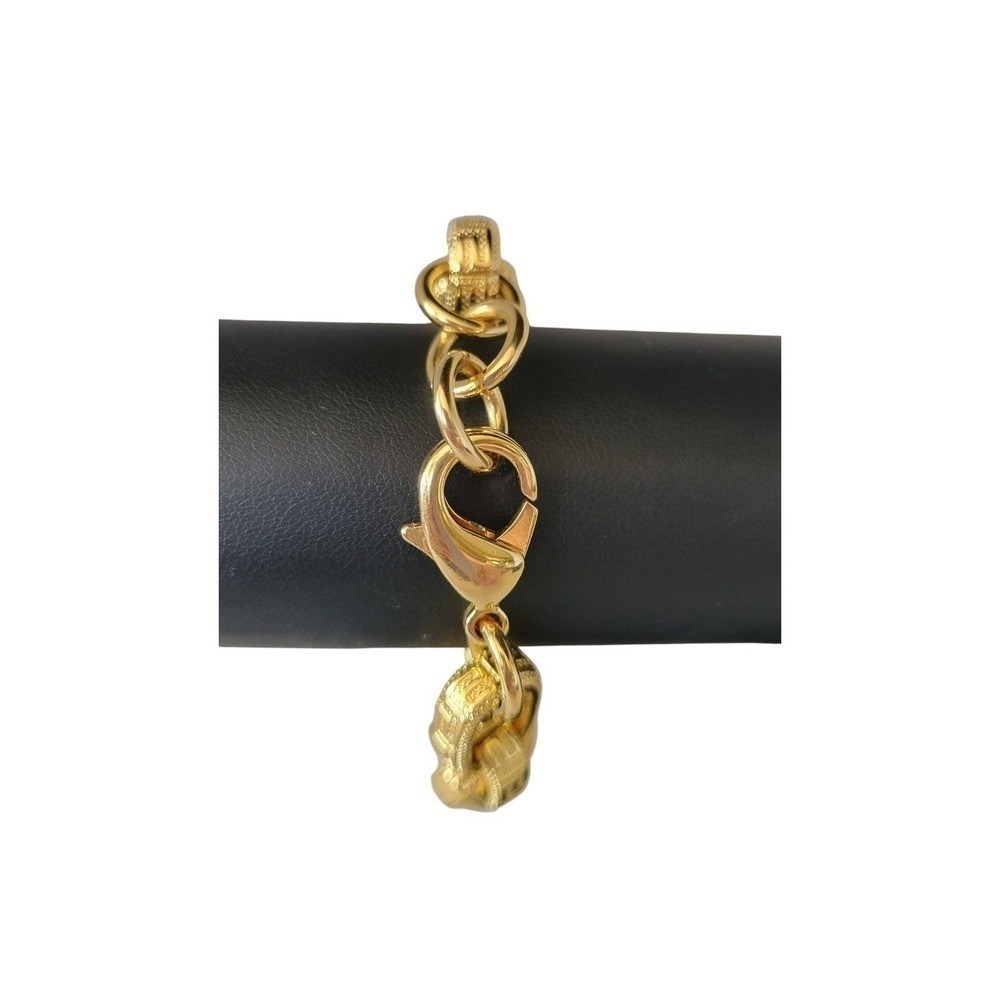 Bronze Italy Gold Tone Greek Key Greca Link Chain Bracelet Made in Italy - Picture 3 of 6